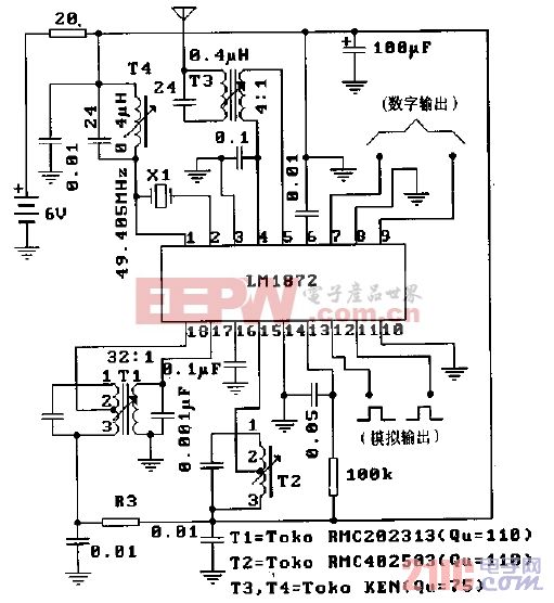 LM1872（电子玩具和模型车辆）无线电、红外线遥控接收译码电路-典型应用电路.gif
