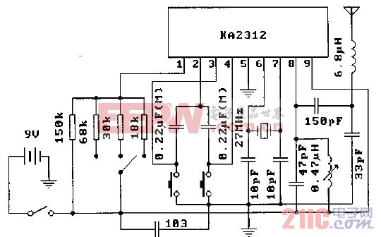 KA2312（玩具）无线电遥控发射控制调节电路-典型应用电路.gif