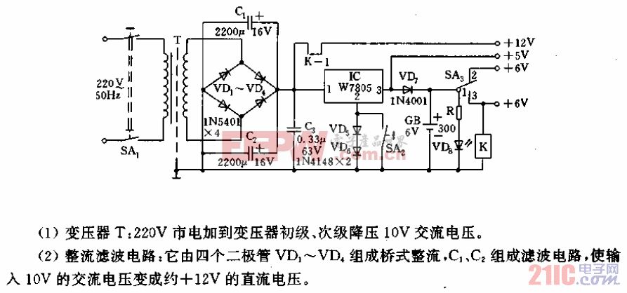 W7805稳压电源的应用电路.gif
