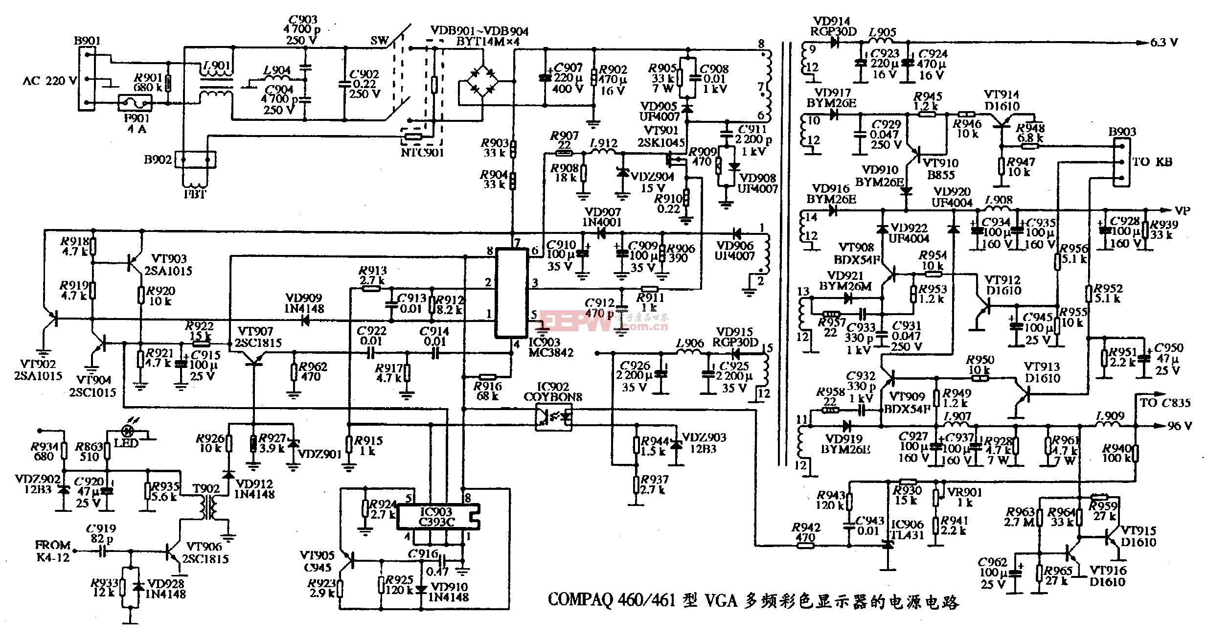  COMPAQ 460/461型VGA多频彩色显示器的电源电路图.gif