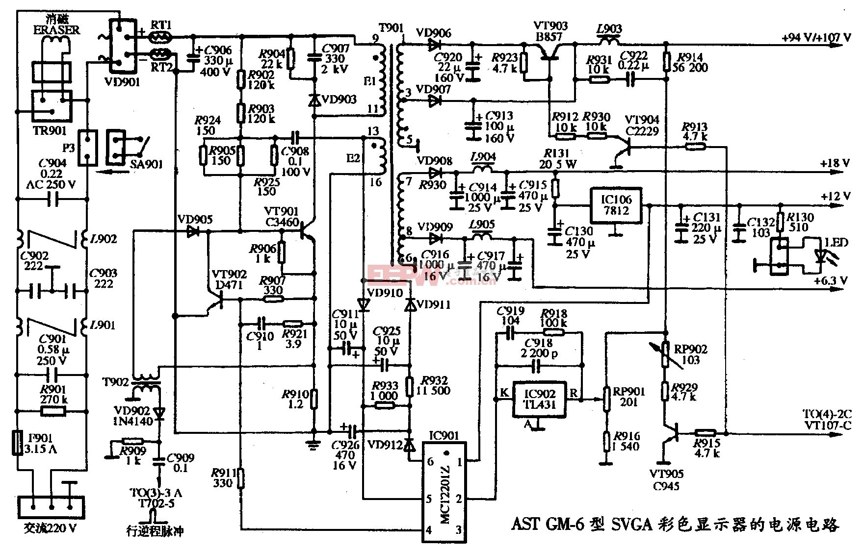AAST-4型彩色显示器的电源电路图.gif