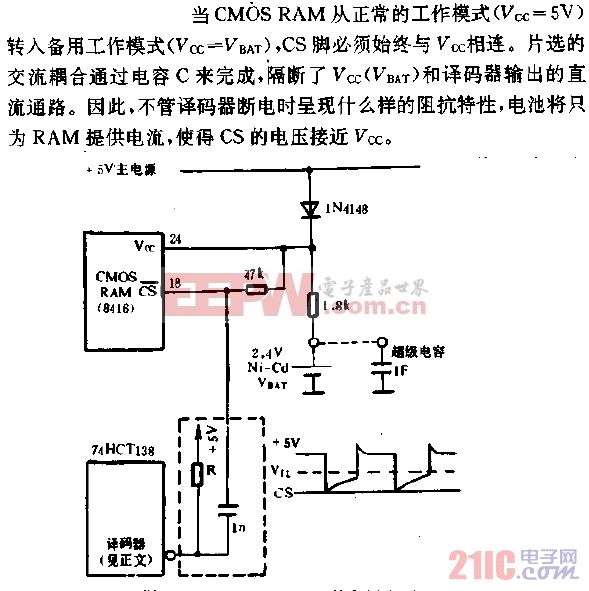 CMOS RAMS的备用电源电路.gif
