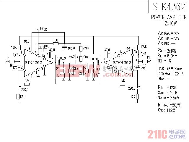 STK4362音响IC电路图.gif