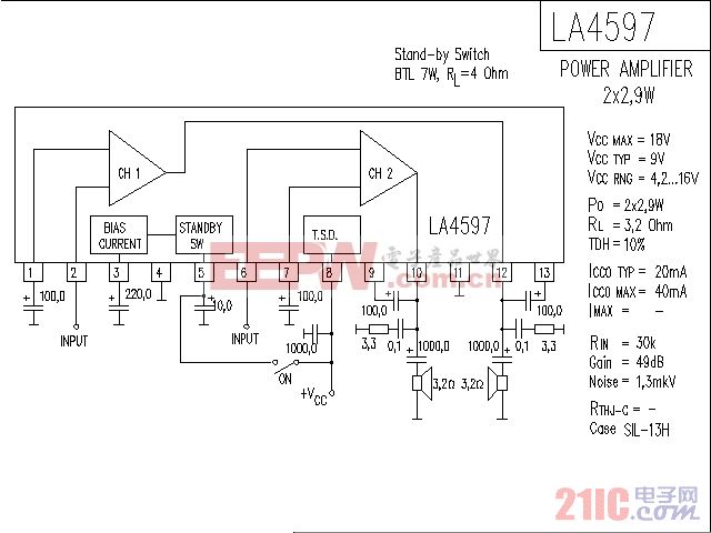 LA4597音响IC放大电路图.gif