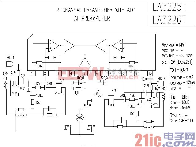 LA3225T LA3226T 音频前置放大器电路图