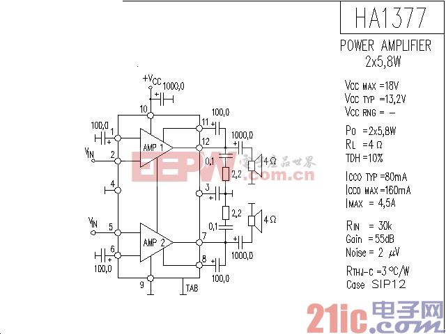 HA1377功率放大器电路图