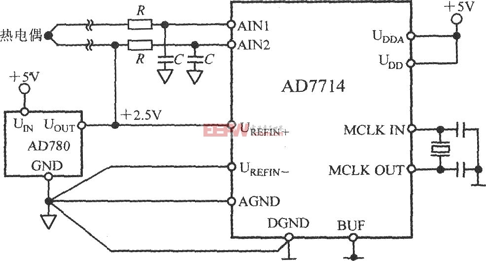 AD7714和热电偶构成的测温电路图