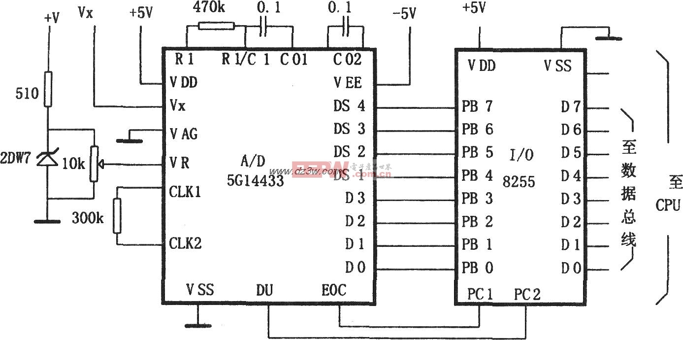 AD转换器5G14433与微处理器的通用接口电路图