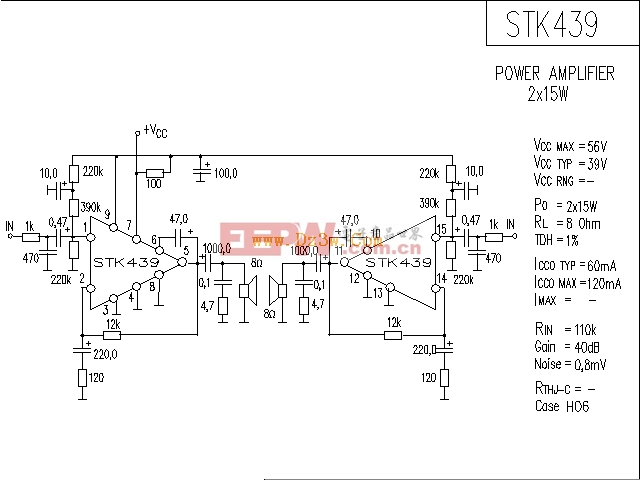 STK439功放电路图,STK439应用电路
