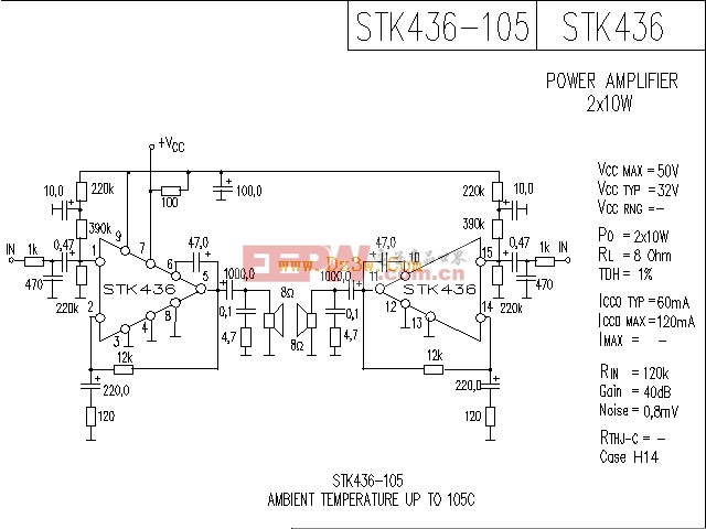 STK436应用电路，STK436功放电路图