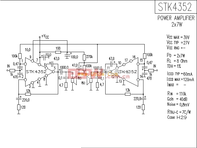 STK4352应用电路，STK4352功放电路图