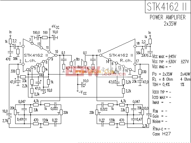 STK4171,STK4172 2x40W双声道功放电路图