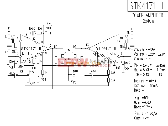 STK4171应用电路，STK4171功放电路图
