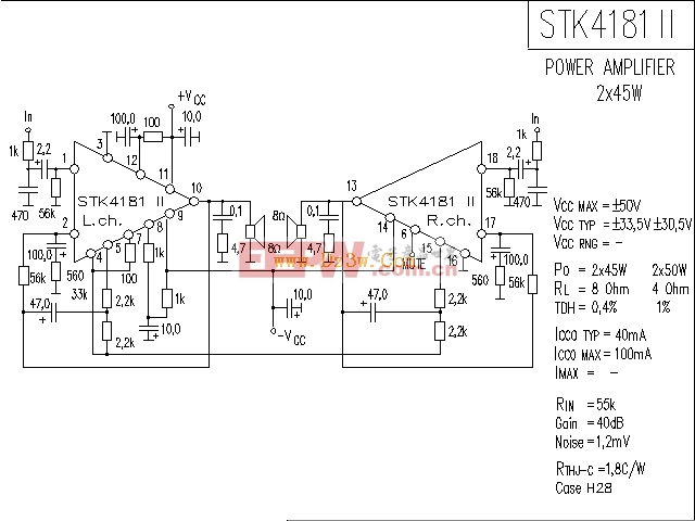 STK4181应用电路，STK4181功放电路图