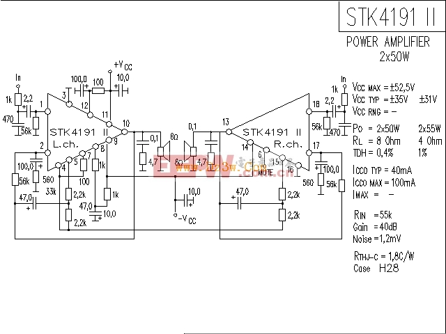 STK4191应用电路，STK4191功放电路图