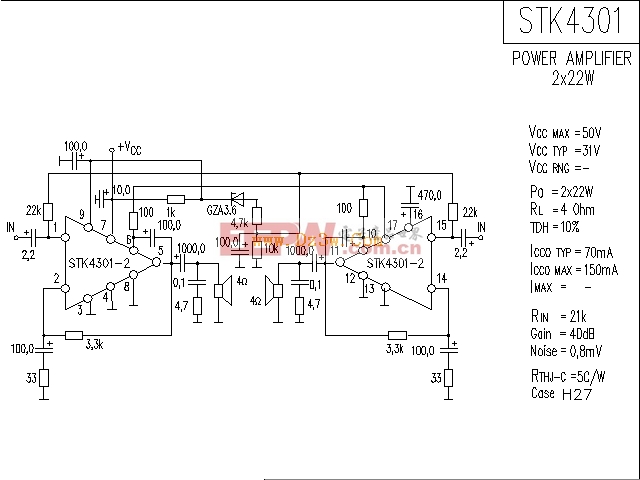 STK4301应用电路，STK4301功放电路图