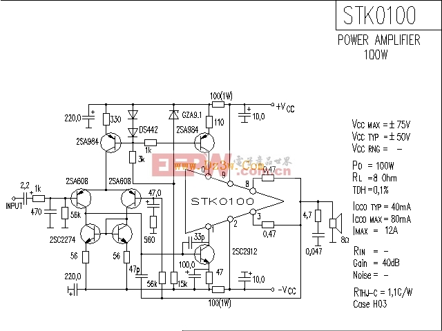 STK0100应用电路，STK0100功放电路图