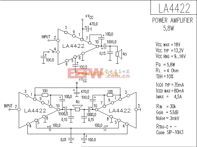 LA4422应用电路，LA4422功放电路图