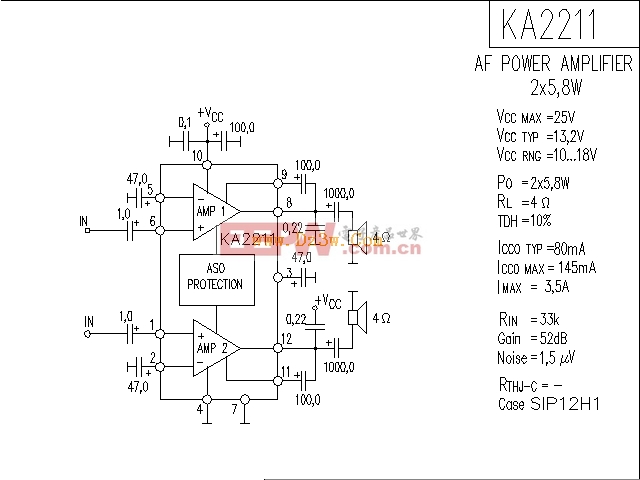 KA2211应用电路，KA2211功放电路图