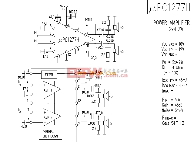 uPC1277应用电路，uPC1277功放电路图