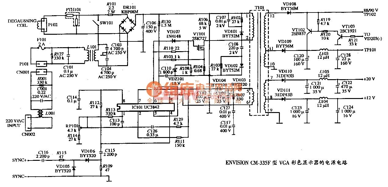 ENVISION CM-335F型VGA彩色显示器的电源电路
