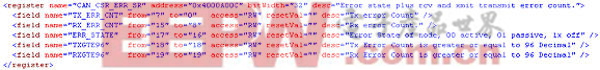 图4:这是一小段XML,介绍了赛普拉斯PSoC Creator调试器有关CAN实施中一个寄存器的情况