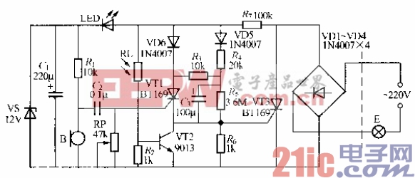 155.分立元件声光控楼梯延迟开关电路（5）.gif