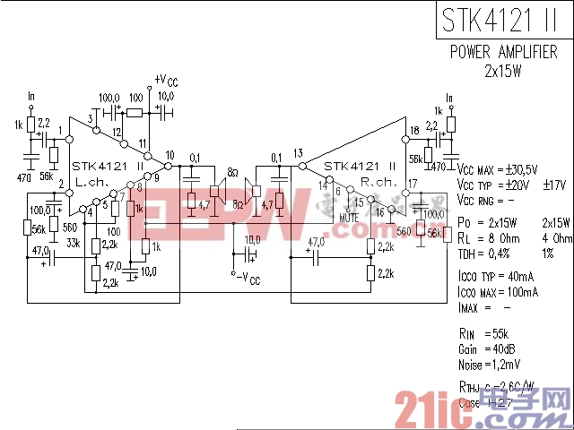 STK4121 II 功率放大器电路图