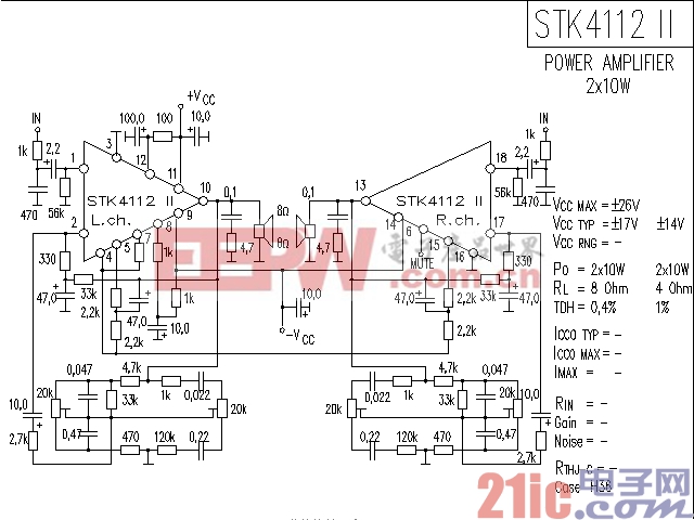 STK4112 II 功率放大器电路图