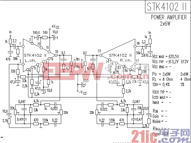 STK4102 II 功率放大器电路图
