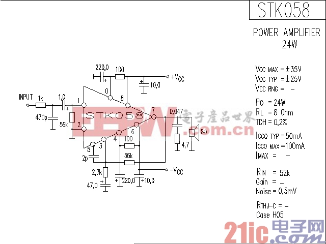 STK058功率放大器电路图