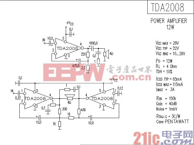 TDA2008功率放大器电路图