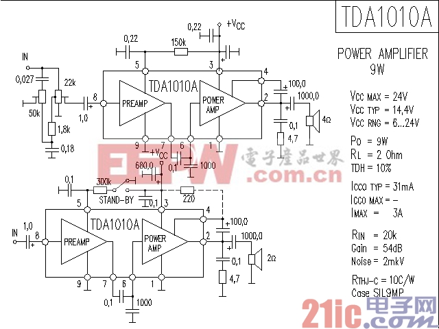 TDA1010A功率放大器电路图