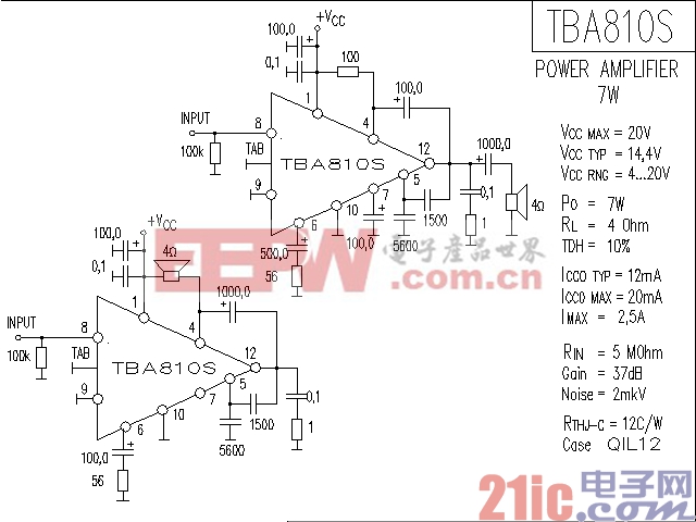 TBA810S功率放大器电路图