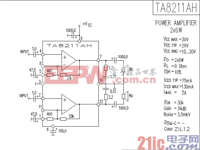 TA8211AH功率放大器电路图