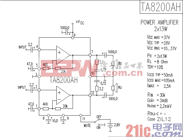 TA8200AH功率放大器电路图