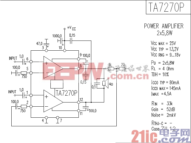 TA7270P功率放大器电路图