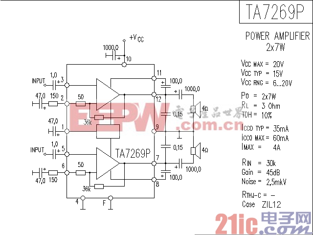 TA7269P功率放大器电路图
