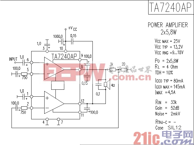 TA7240AP功率放大器电路图