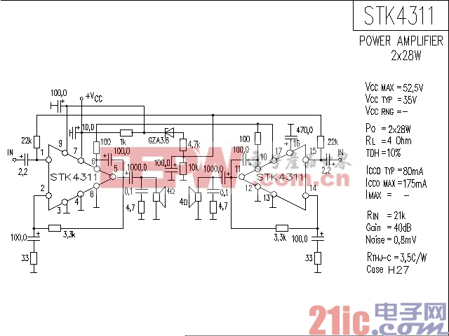 STK4311 功率放大器电路图