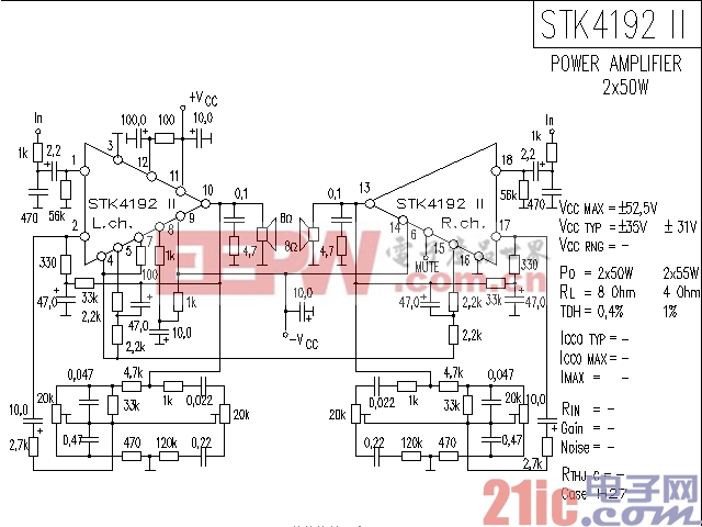 STK4192 II 功率放大器电路图