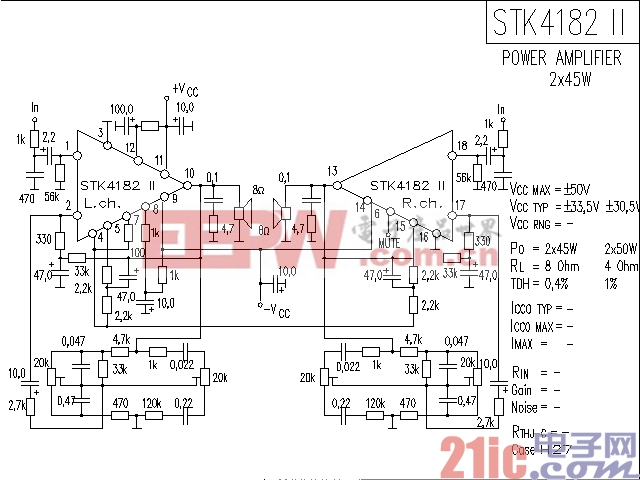 STK4182 II 功率放大器电路图