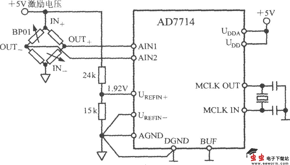 由5通道低功耗可编程传感器信号处理器AD7714构成压力测量系统