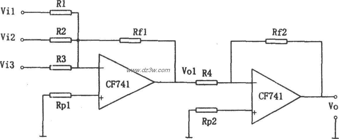 CF741构成的输入输出同相