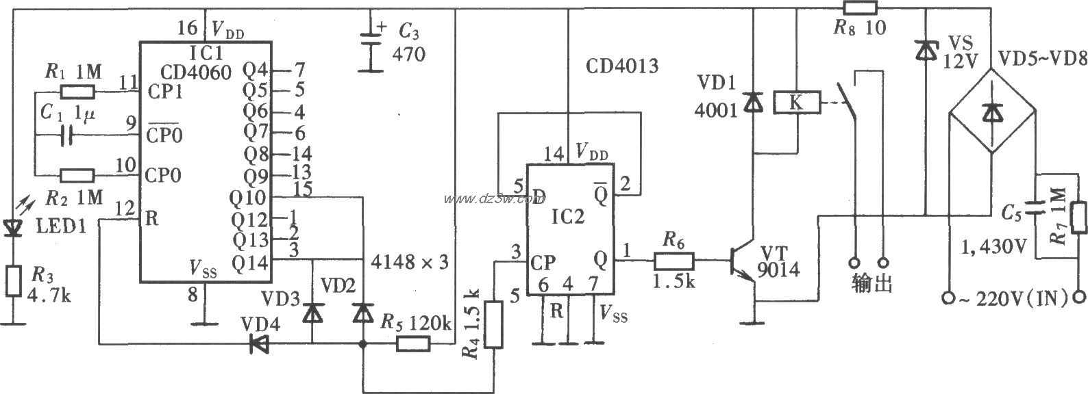 自动循环定时器电路(CD4