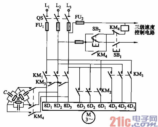 三速电动机自激发电制动电路