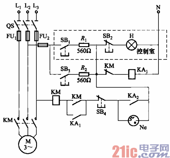 直接启动水泵电动机的有线集中控制电路