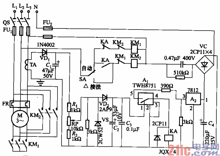 采用功率开关集成电路的Y-△自动转换节电电路