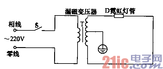 霓虹灯的原理与线路:霓虹灯在工作中主要靠霓虹灯变压器来提供辉光