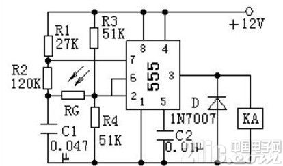 一款555构成的光电控制电路图